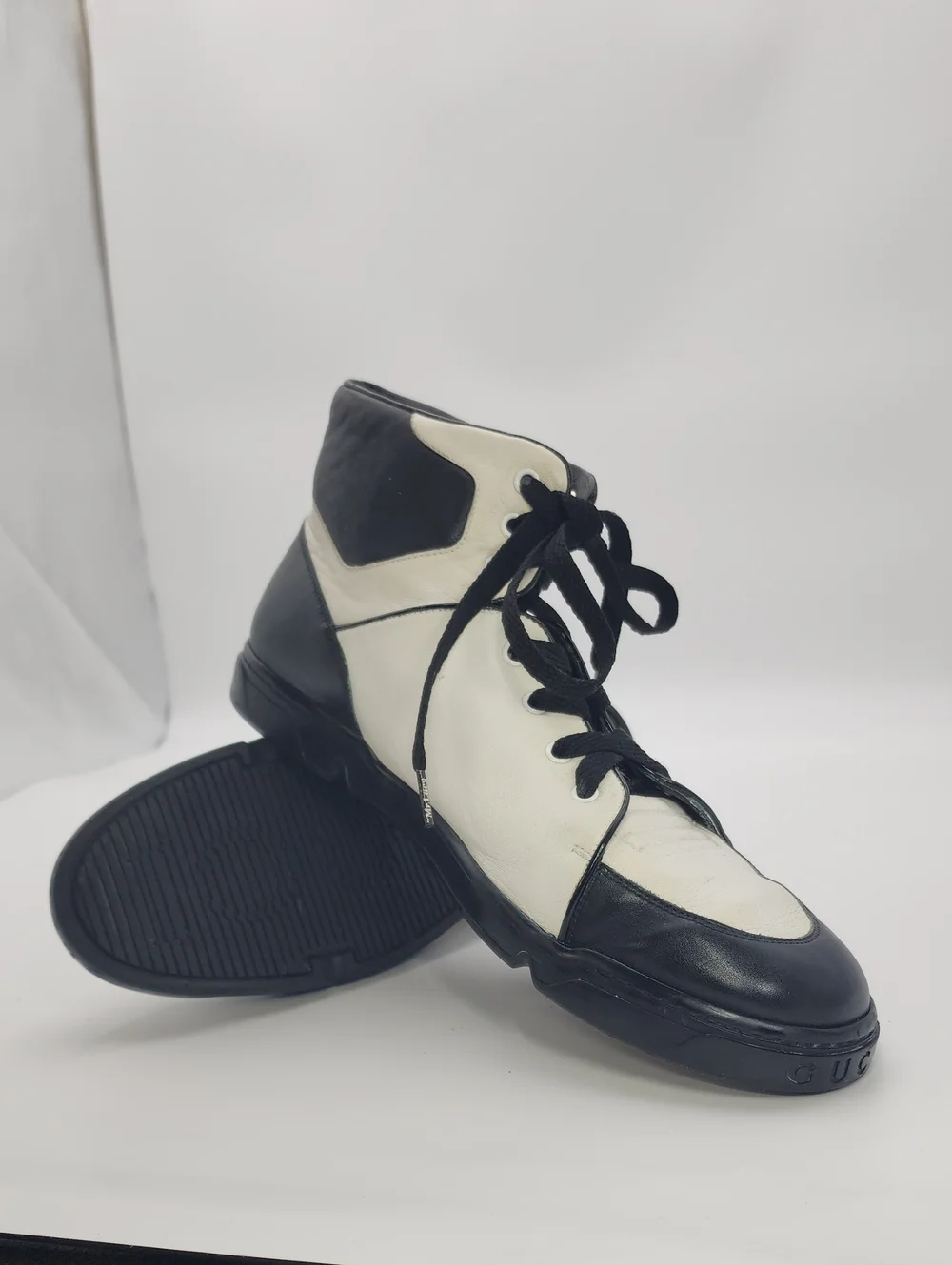 Gucci Interlocking GG High-Top Leather Sneakers Black White Men's Size 11